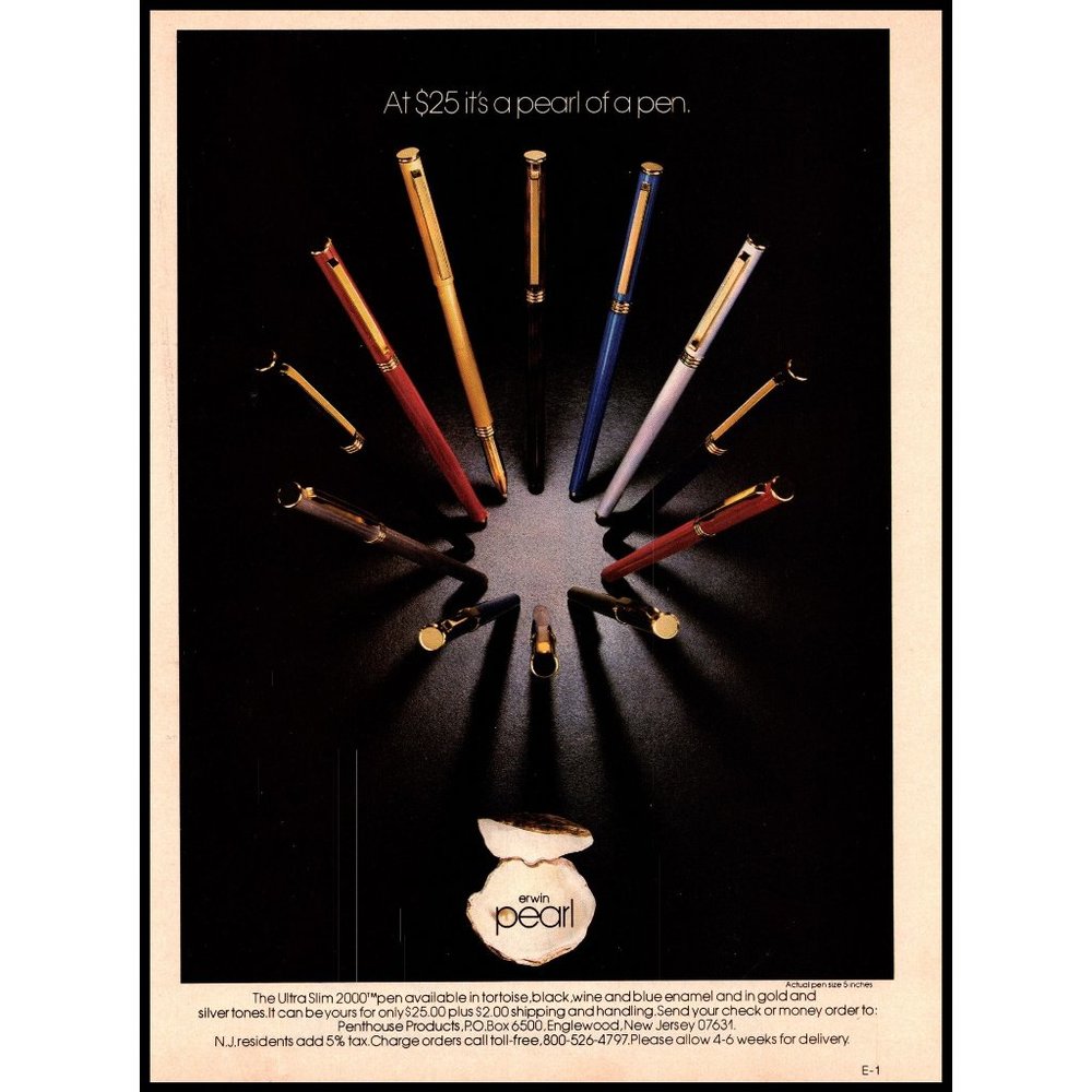 1981 Erwin Pearl Pen Penthouse Vintage Print Ad Ultra Slim 2000 Wall Art